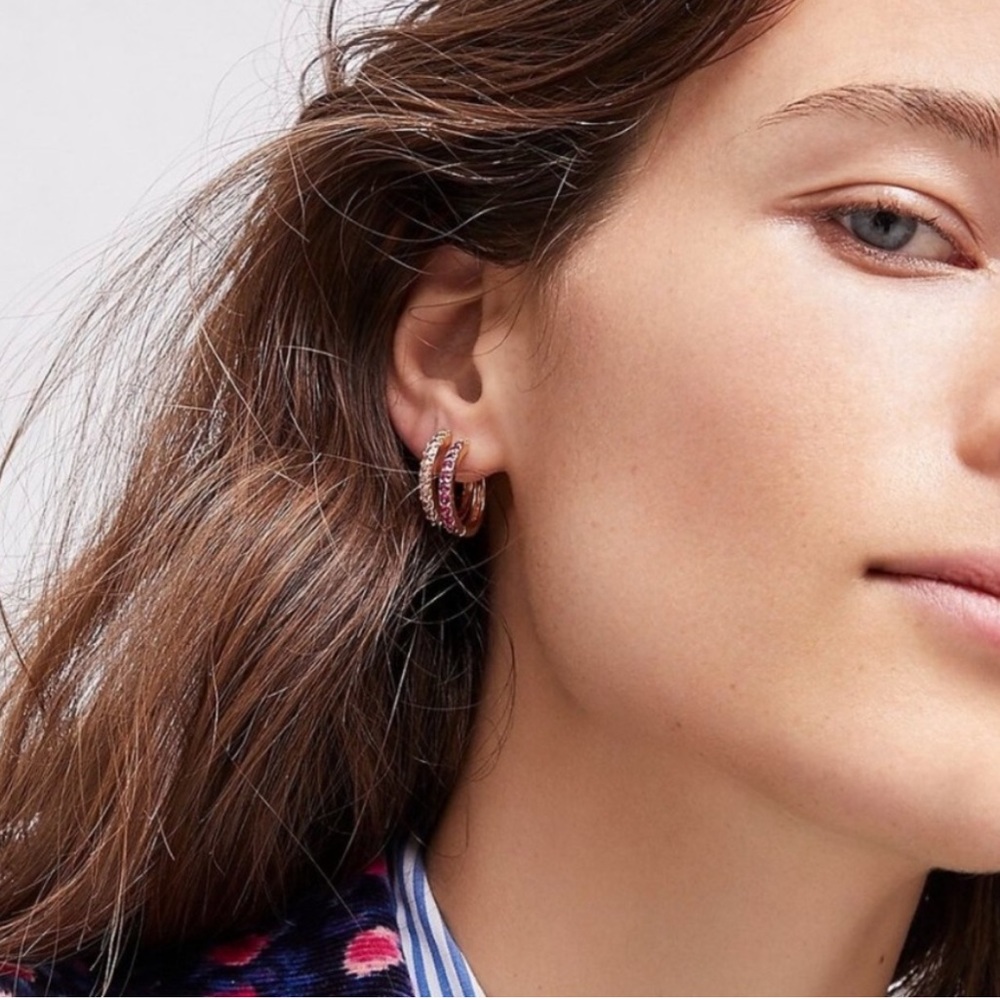 J. Crew Small Pave Huggie Hoop Earrings, Gold- NWT